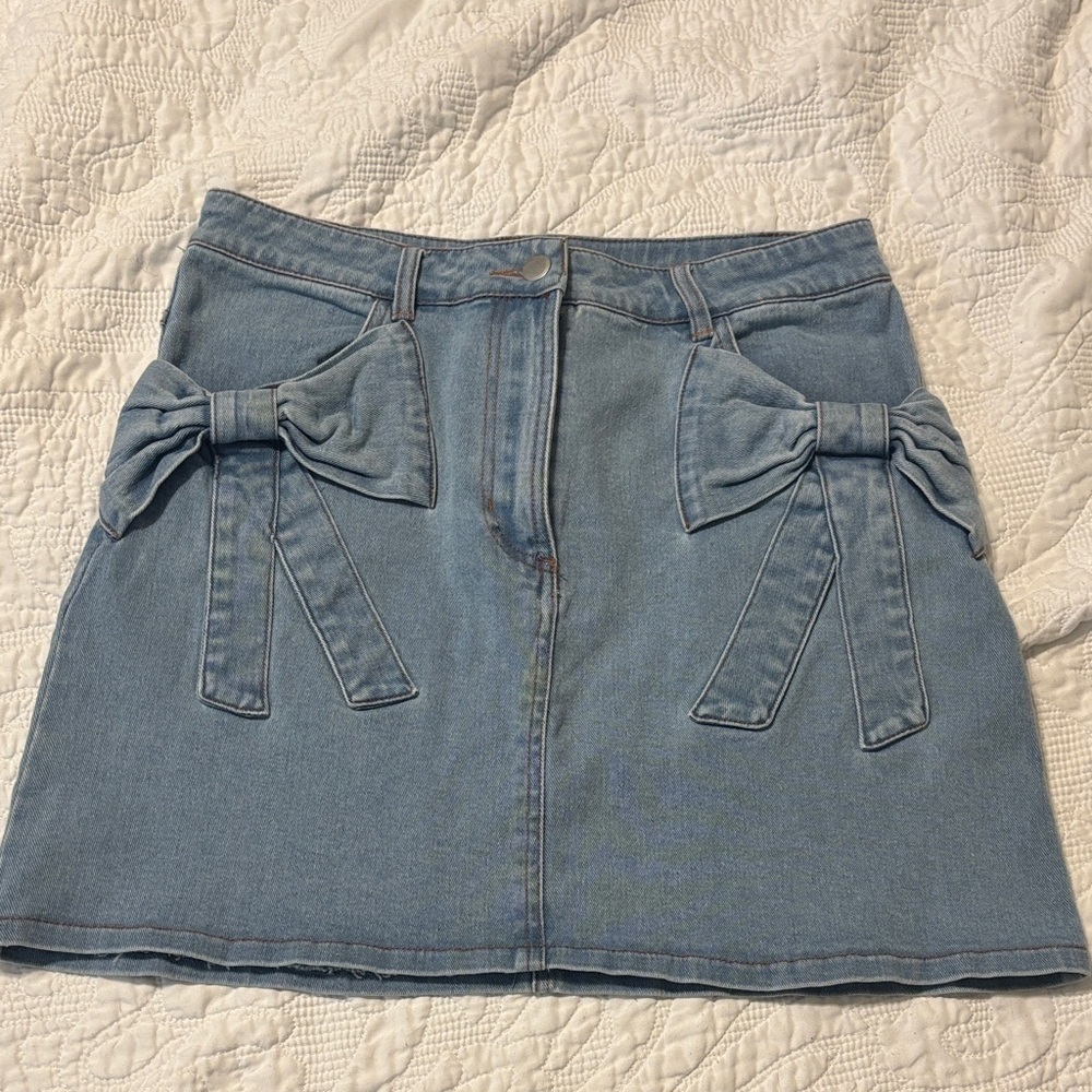 Entro Denim Mini Skirt with Bow Accents